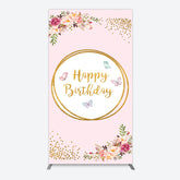 Lofaris Pink Floral Butterfly Happy Birthday Rectangle Backdrop